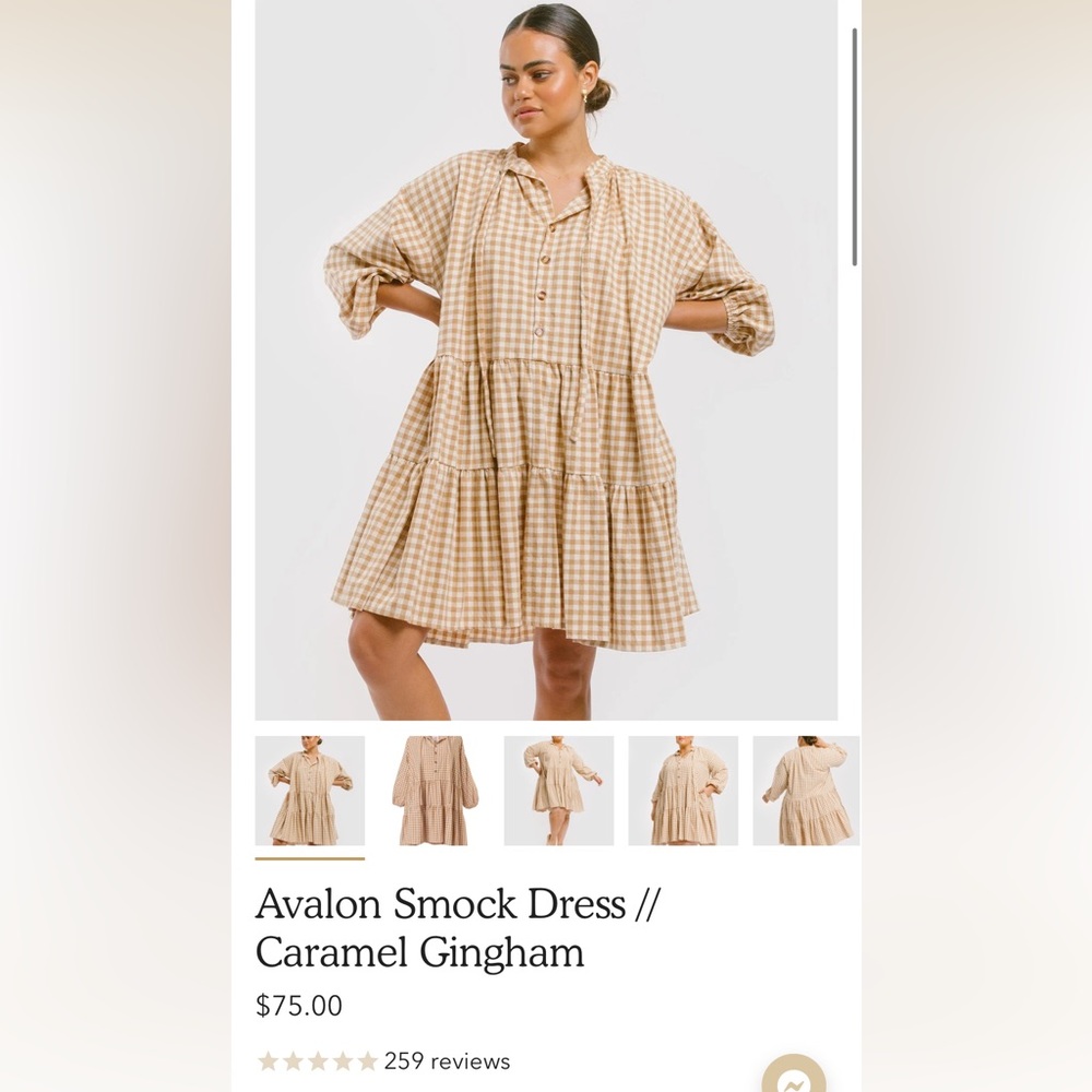 The Lullaby Club Avalon Smock Dress in Caramel Gingham